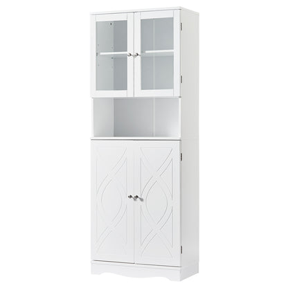 Tall Storage Cabinet with Glass Doors for Bathroom/Office, Multiple Storage Space, White