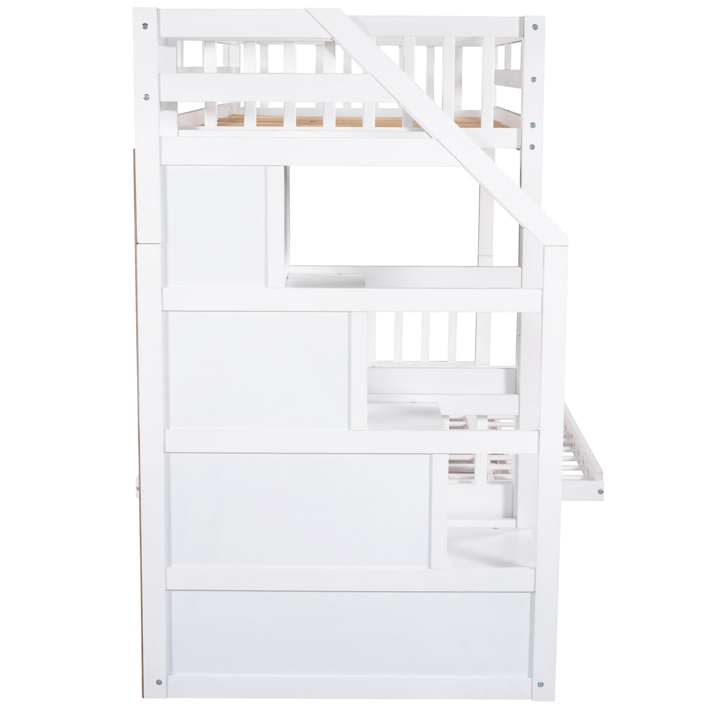 Twin over Full Bunk Bed with Two Drawers and Staircase, Down Bed can be Converted into Daybed,White