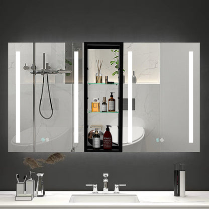 50x30 Inch LED Bathroom Medicine Cabinet Surface Mount Double Door Lighted Medicine Cabinet, Medicine Cabinets for Bathroom with Mirror Defogging, Dimmer Black