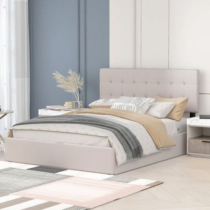 Queen Size Upholstered Platform Bed with Underneath Storage Space,Beige