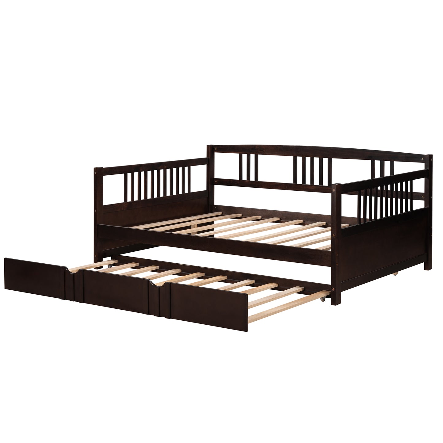 Full Size Daybed Wood Bed with Twin Size Trundle,Espresso