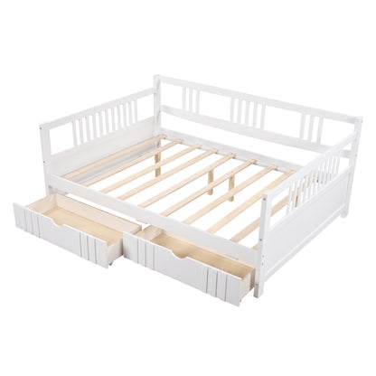 Full Size Daybed Wood Bed with Two Drawers,White