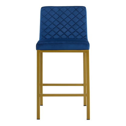 Cheap Modern Design High Counter Stool metal legs Kitchen Restaurant Dark blue  velvet Bar Chair(set of 2)