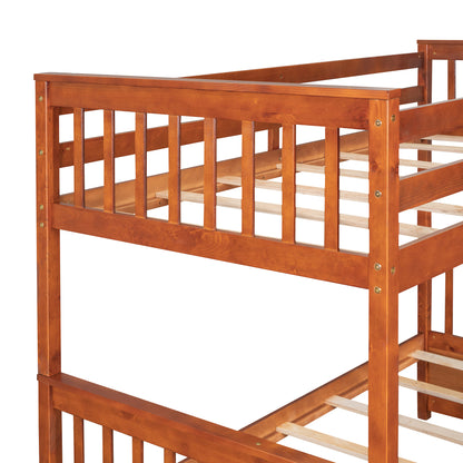 Twin-Over-Full Bunk Bed with Ladders and Two Storage Drawers (Walnut) ( old sku:LT000165AAD）