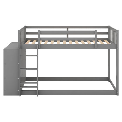 Twin over Twin Bunk Bed with Attached Cabinet and Shelves Storage ,Gray (OLD SKU:GX000513AAE)