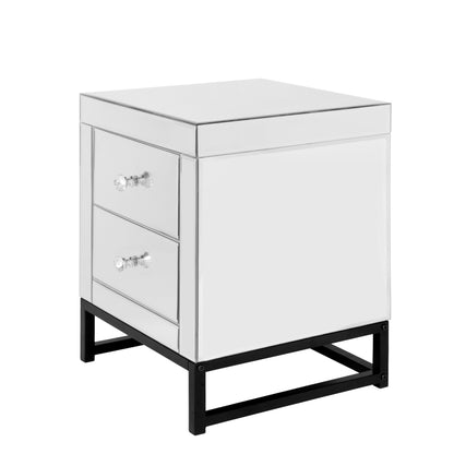 mirrored 2 drawer nightstand,Modern End Table with Drawer, Bedside Table for Bedroom, Living Room