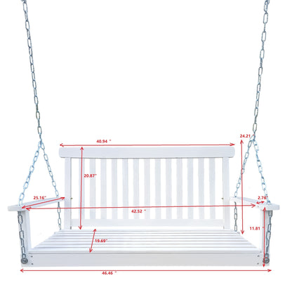 Front Porch Swing with Armrests, Wood Bench Swing with Hanging Chains,for Outdoor Patio ,Garden Yard, porch, backyard,  or sunroom,Easy to Assemble,white