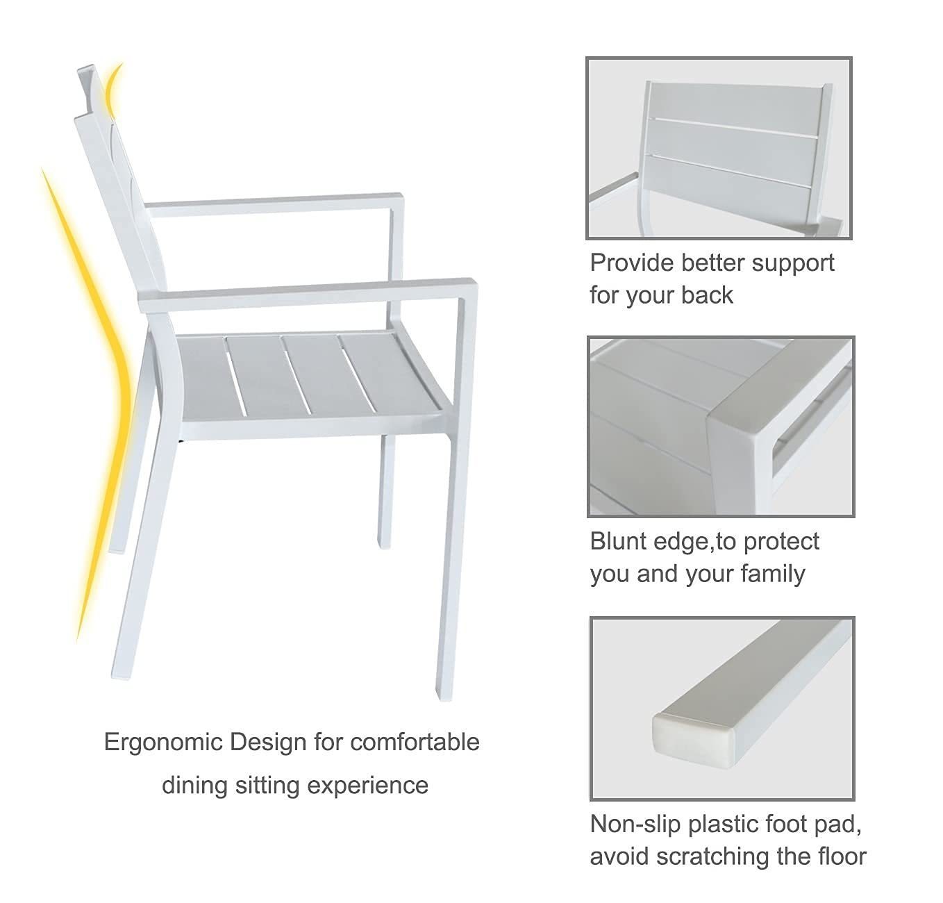 Outdoor Patio Dining Chair Set of 6 Modern Aluminum Stackable Chairs Dining Chair Powder-Coated Weather-Resistant No Assembly