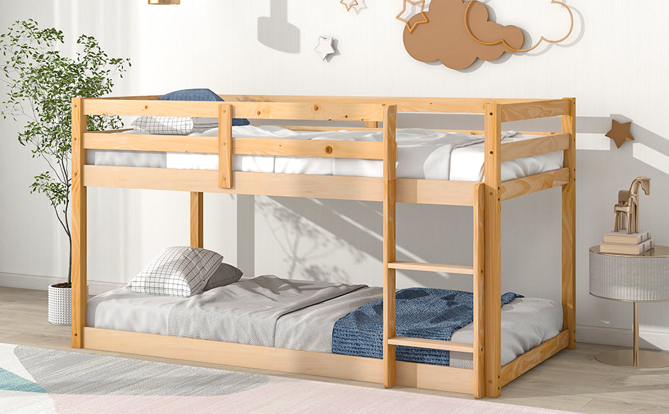 Twin over Twin Floor Bunk Bed,Natural