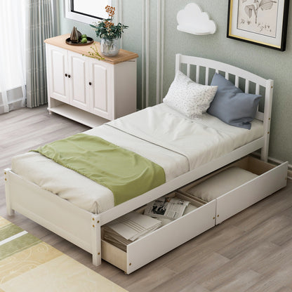 Twin Platform Storage Bed Wood Bed Frame with Two Drawers and Headboard, White （Previous SKU: SF000062KAA）