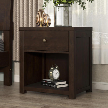 Vintage Aesthetic 1 Drawer Solid Wood Nightstand Sofa End Table in Rich Brown (Nightstand of Freely Configurable Bedroom Sets)