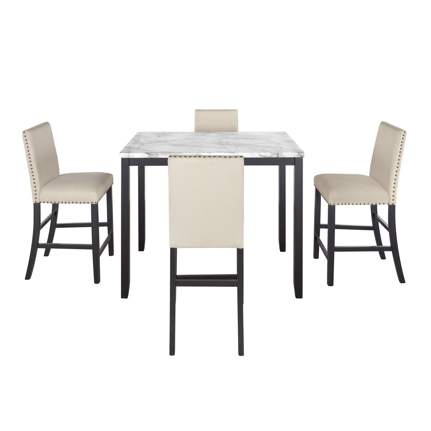 TOPMAX 5 Piece Counter Height Faux Marble Modern Dining Set with Matching Chairs and Marble Veneer  for Home, Beige