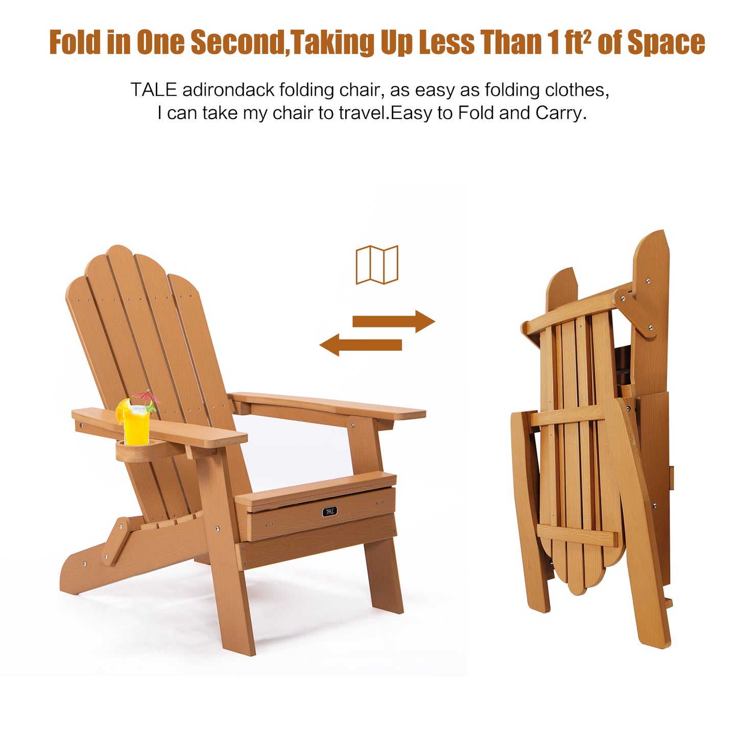 TALE Folding Adirondack Chair with Pullout Ottoman with Cup Holder, Oversized, Poly Lumber,  for Patio Deck Garden, Backyard Furniture, Easy to Install,BROWN. Banned from selling on Amazon