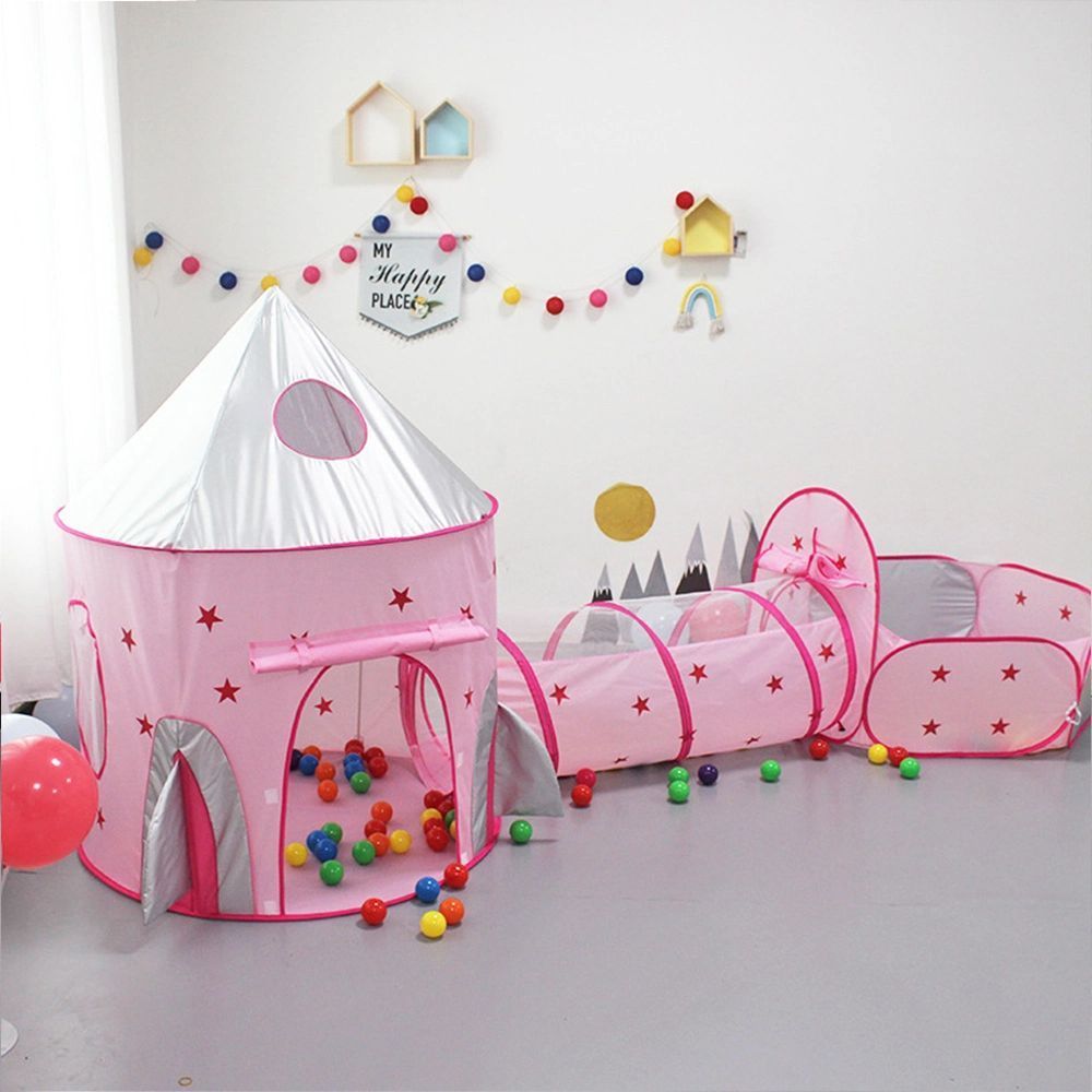 3 in 1 Rocket Ship Play Tent - Indoor/Outdoor Playhouse Set for Babies,Toddleers, Pink