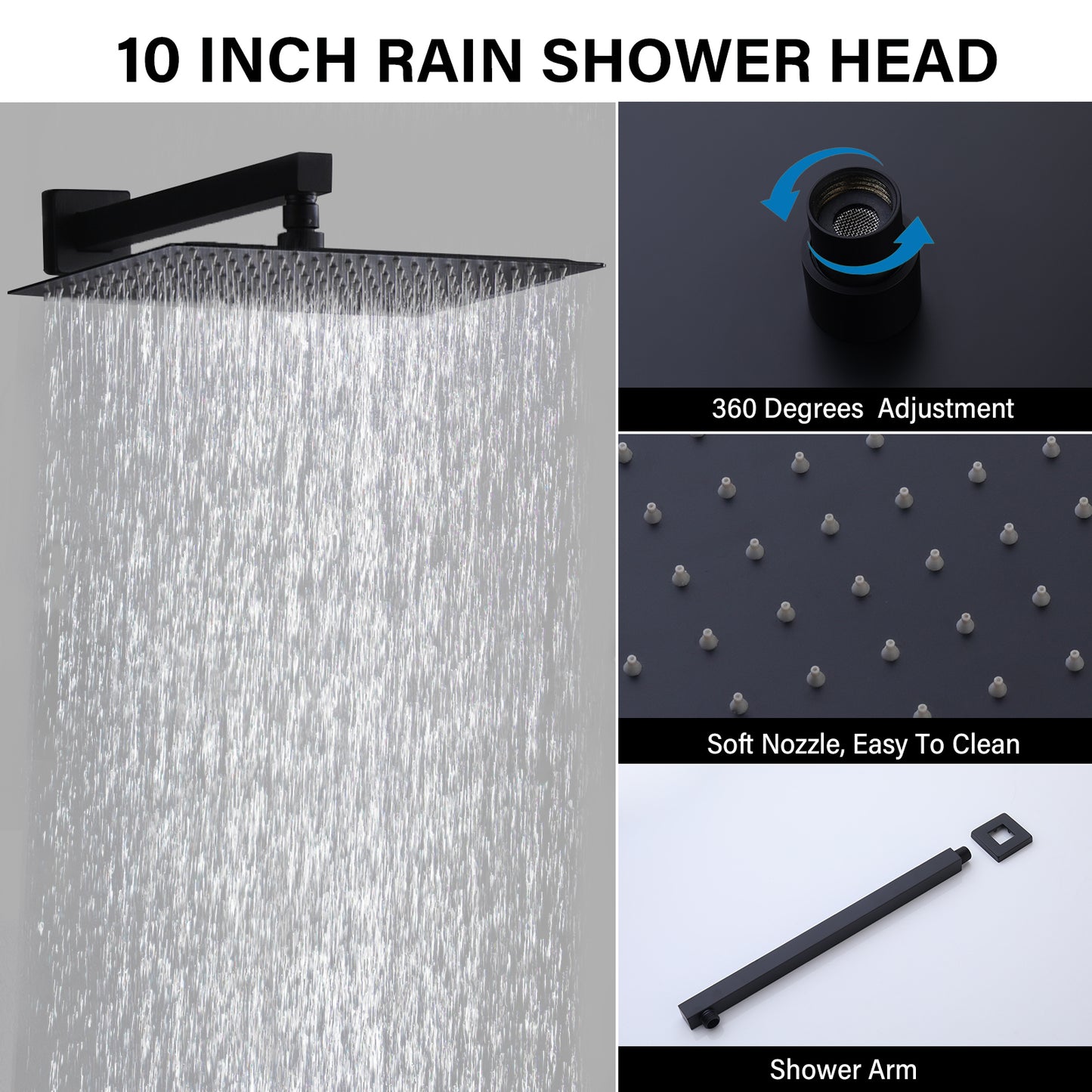 10inch Wall Mounted Rainfall Shower Head System Shower Faucet