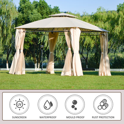 [VIDEO provided] U_STYLE Quality Double Tiered Grill Canopy, Outdoor BBQ Gazebo Tent with UV Protection, Beige