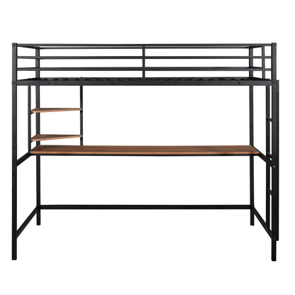 Twin Metal Loft Bed with Desk and Shelve,Black