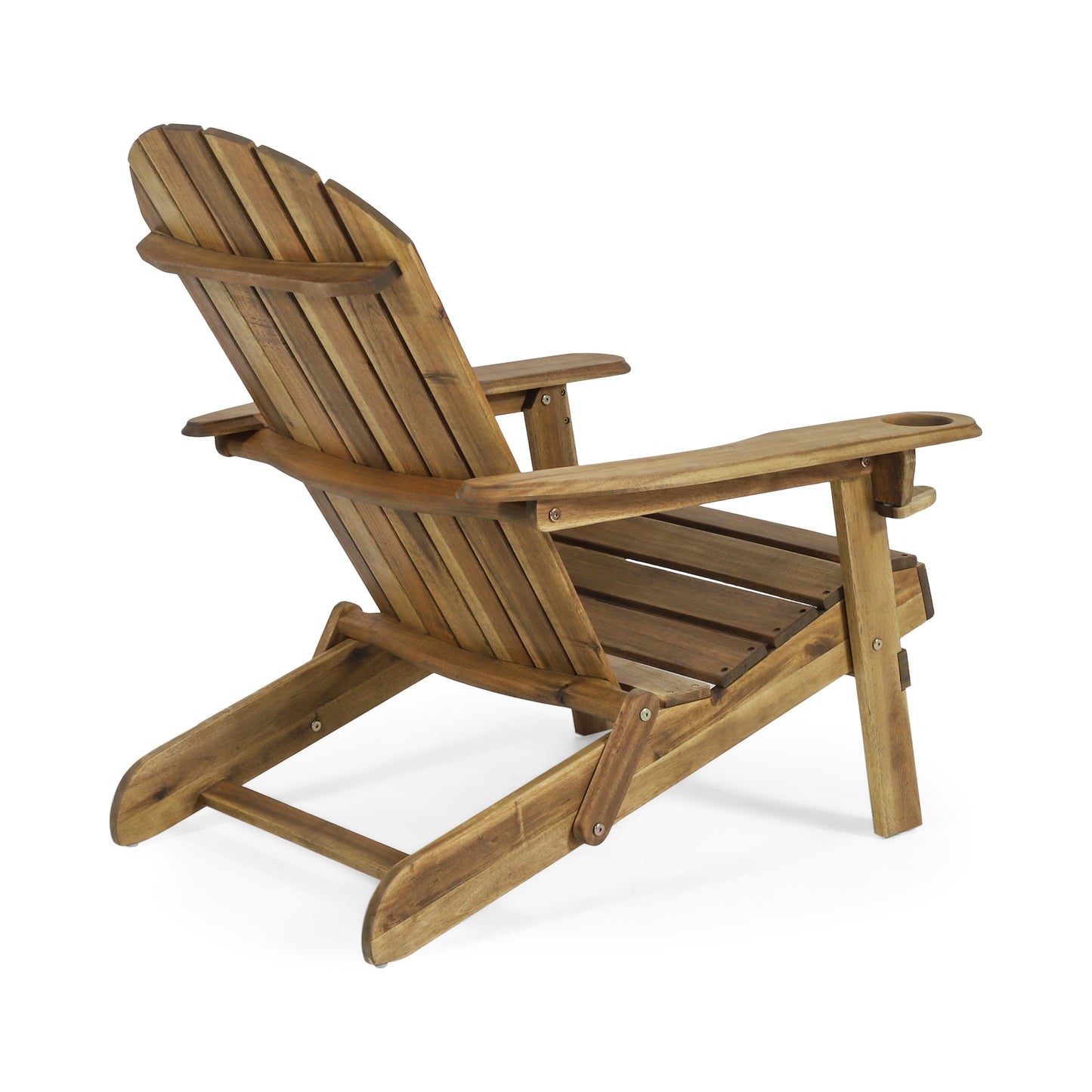 Kandyce Outdoor Acacia Wood Folding Adirondack  Natural Chair With Cup Holder
