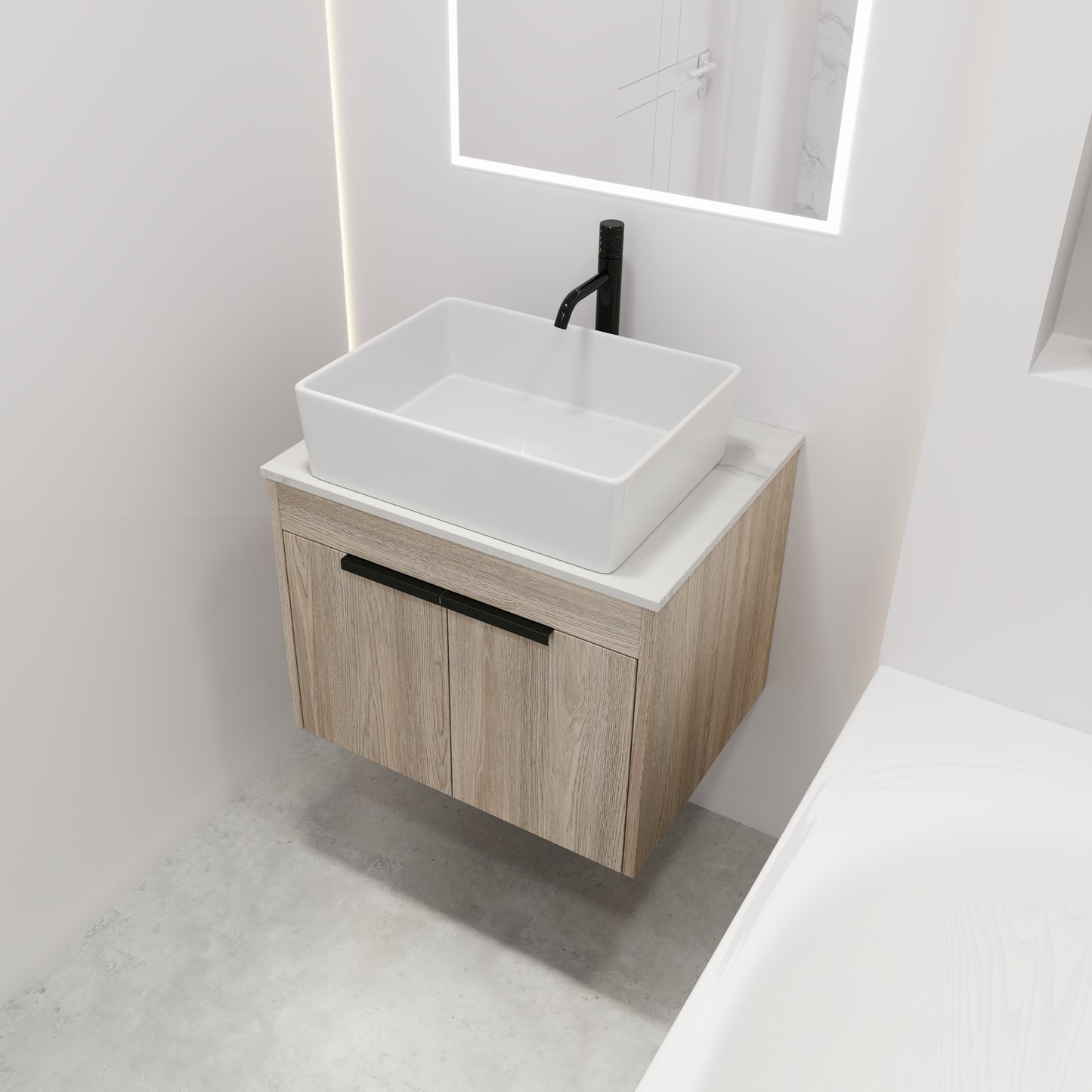 24 " Modern Design Float Bathroom Vanity With Ceramic Basin Set,  Wall Mounted White Oak Vanity  With Soft Close Door,KD-Packing，KD-Packing，2 Pieces Parcel（TOP-BAB110MOWH）