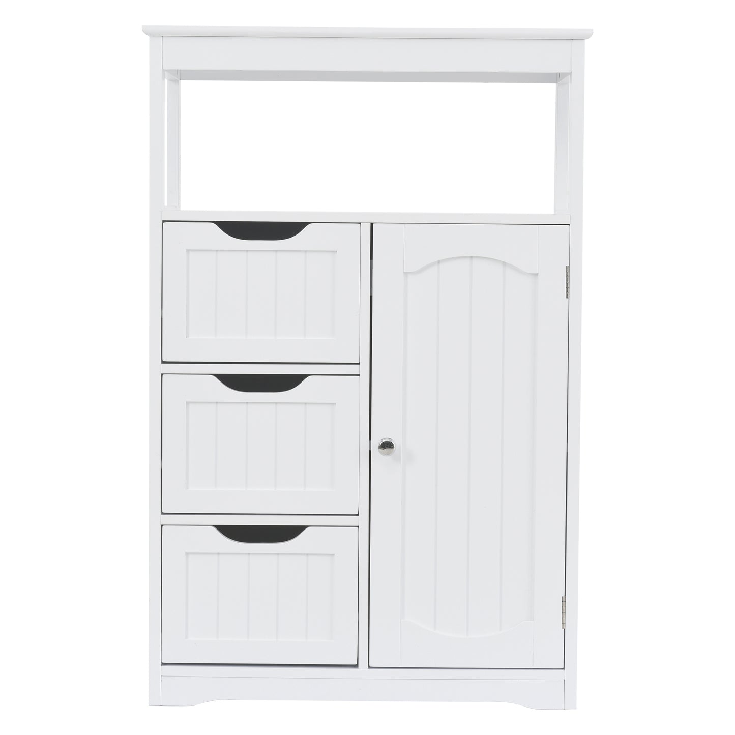 White Bathroom Cabinet, Freestanding Multi-Functional Storage Cabinet with Door and 3 Drawers, MDF Board with Painted Finish