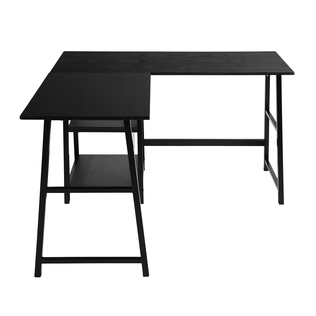 43.5"W X 27.6" D L-Shaped Corner Computer Desk with Open Shelves, BLACK