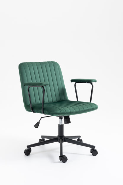 Mid-Back Desk Chair,Velvet Executive Swivel Office Chair with black Frame ,Swivel Arm Chair For Home Office(Green)