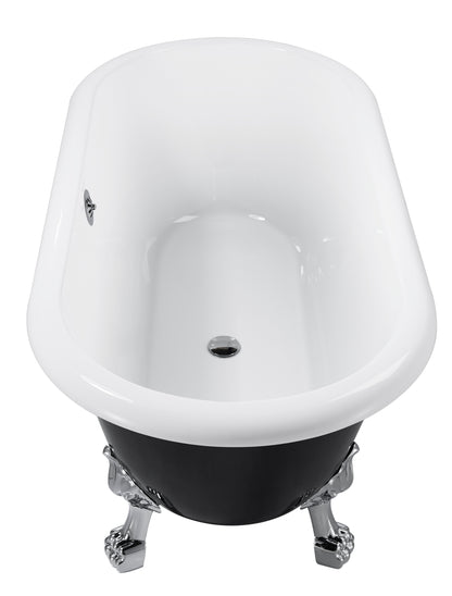 59" 100% Acrylic Freestanding Bathtub，Contemporary Soaking Tub，white inside black outside