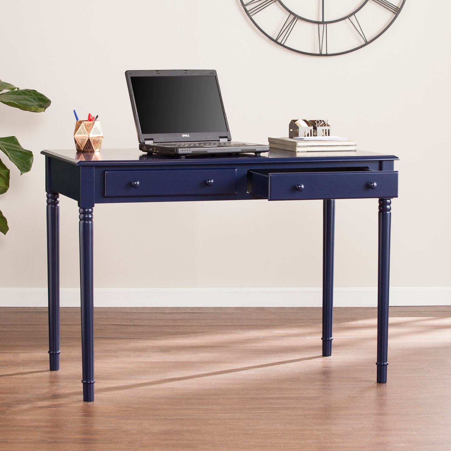 Janice Farmhouse 2-Drawer Writing Desk - Navy