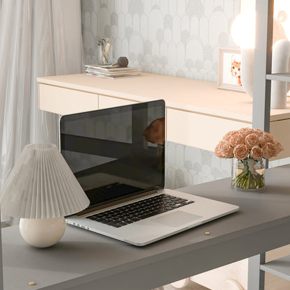 Full Loft Bed with Desk and Shelves,Gray