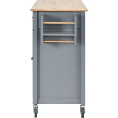 Kitchen Island Cart with Solid Wood Top and Locking Wheels，54.3 Inch Width，4 Door Cabinet and Two Drawers，Spice Rack, Towel Rack （Grey Blue）