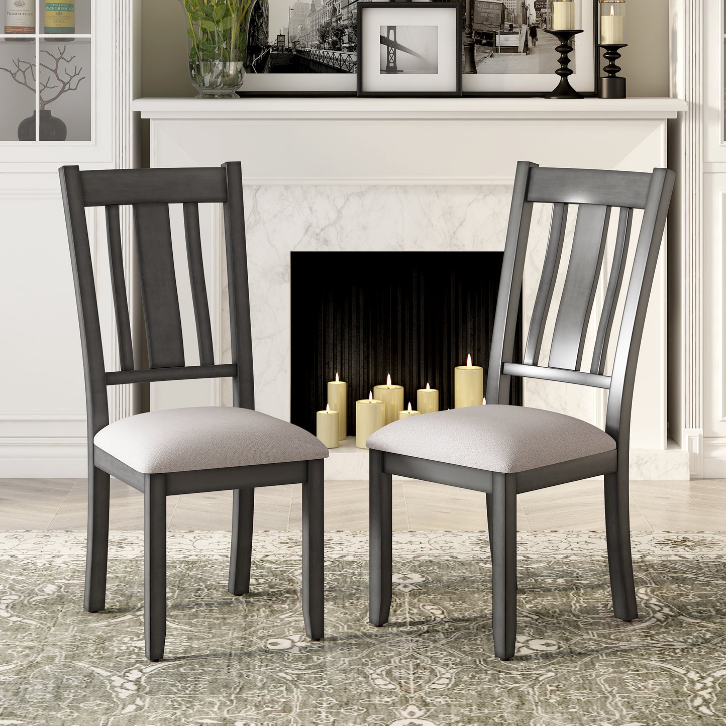 TREXM Industrial Style Wooden Dining Chairs with Ergonomic Design, Set of 2 (Gray)