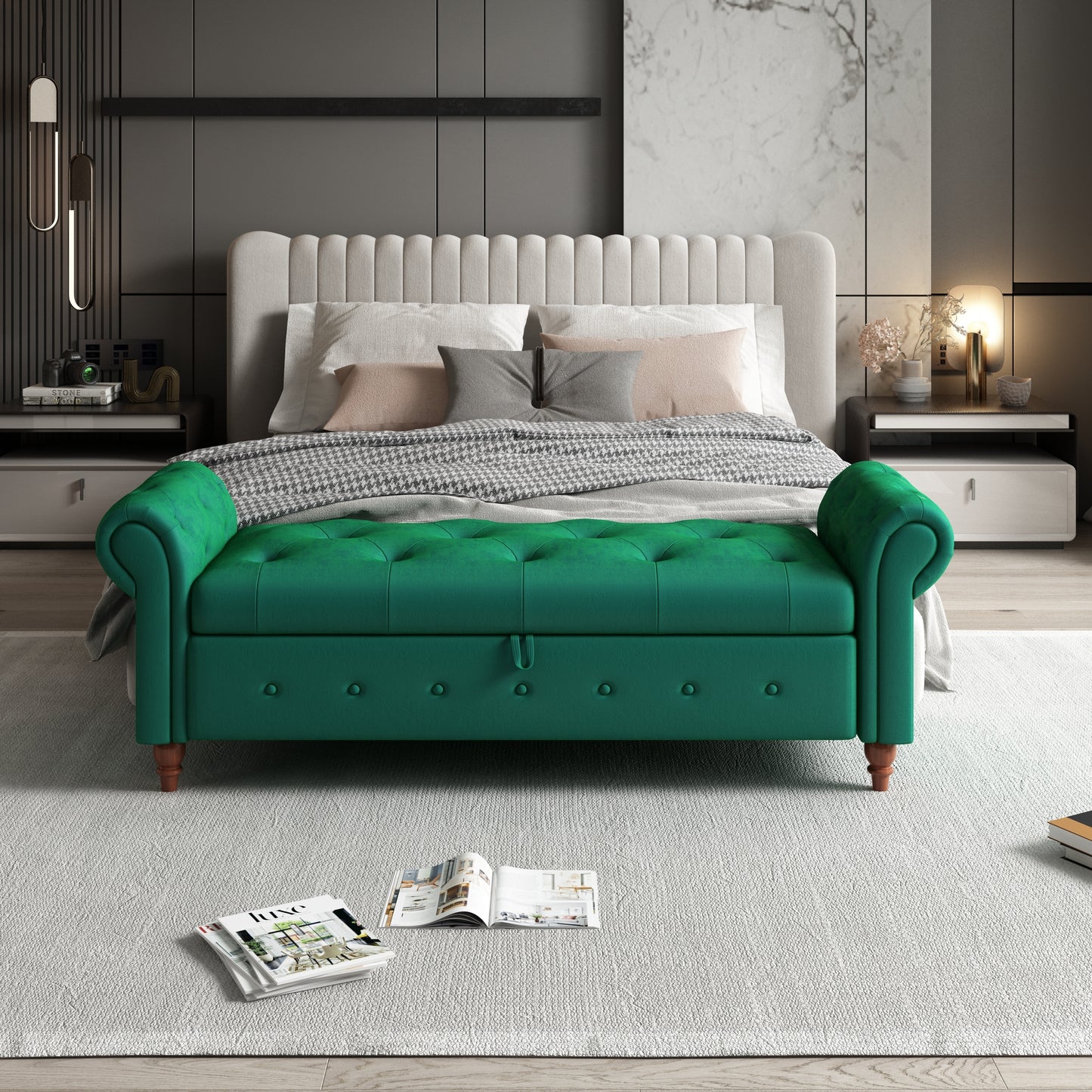 63" Bed Bench Green Velvet