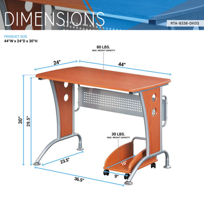 Techni Mobili Modern  Computer Desk With Mobile CPU Caddy, Dark Honey