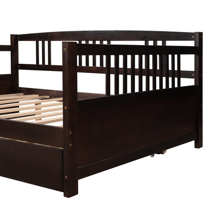 Full Size Daybed Wood Bed with Twin Size Trundle,Espresso