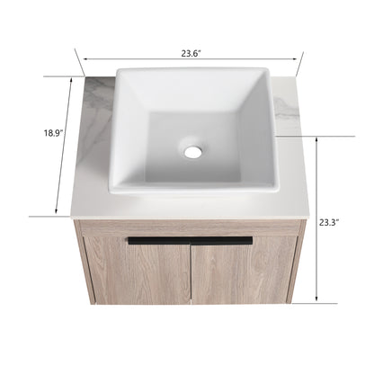 24 " Modern Design Float Bathroom Vanity With Ceramic Basin Set,  Wall Mounted White Oak Vanity  With Soft Close Door,KD-Packing，KD-Packing，2 Pieces Parcel（TOP-BAB101MOWH）