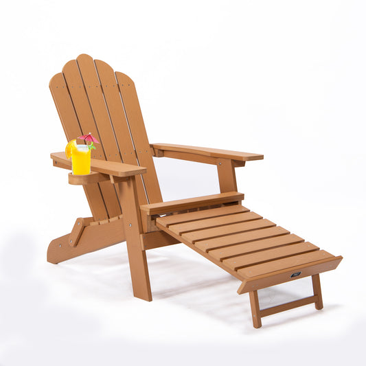 TALE Folding Adirondack Chair with Pullout Ottoman with Cup Holder, Oversized, Poly Lumber,  for Patio Deck Garden, Backyard Furniture, Easy to Install,BROWN. Banned from selling on Amazon