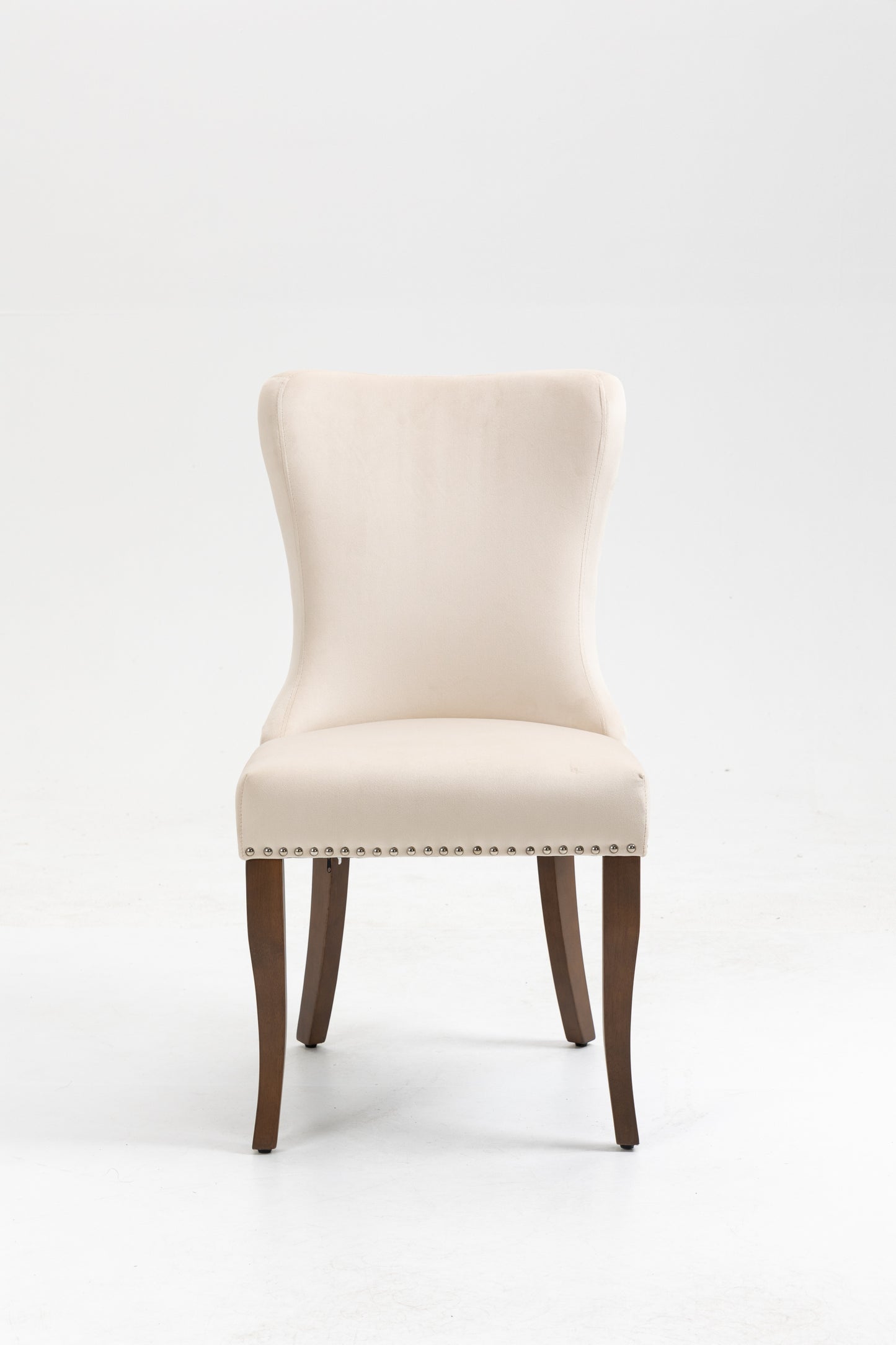 Set of 2 Velvet Upholstered Dining chair with Designed Back and Nailhead trim and Solid Wood Legs CREAM