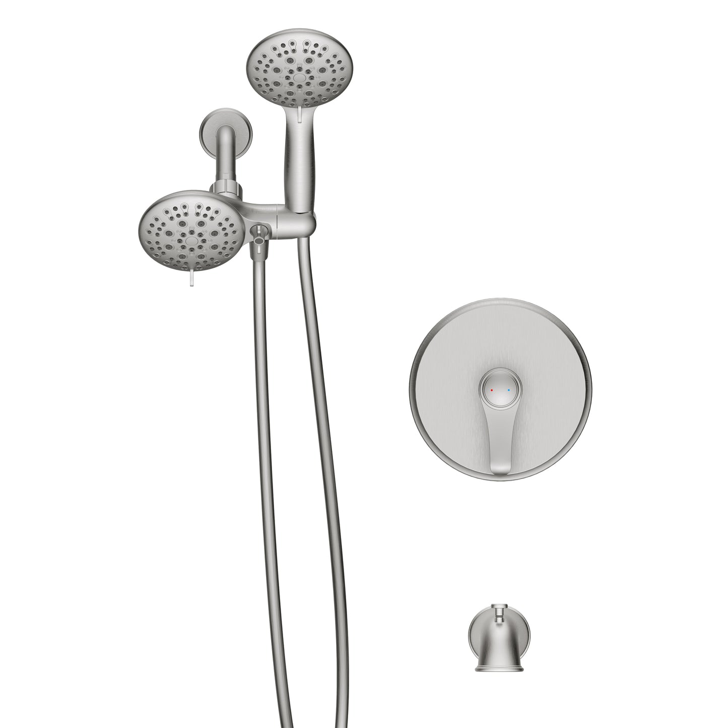 Large Amount of water Multi Function Dual Shower Head - Shower System with 4." Rain Showerhead, 6-Function Hand Shower, Under the water, Brushed Nickel