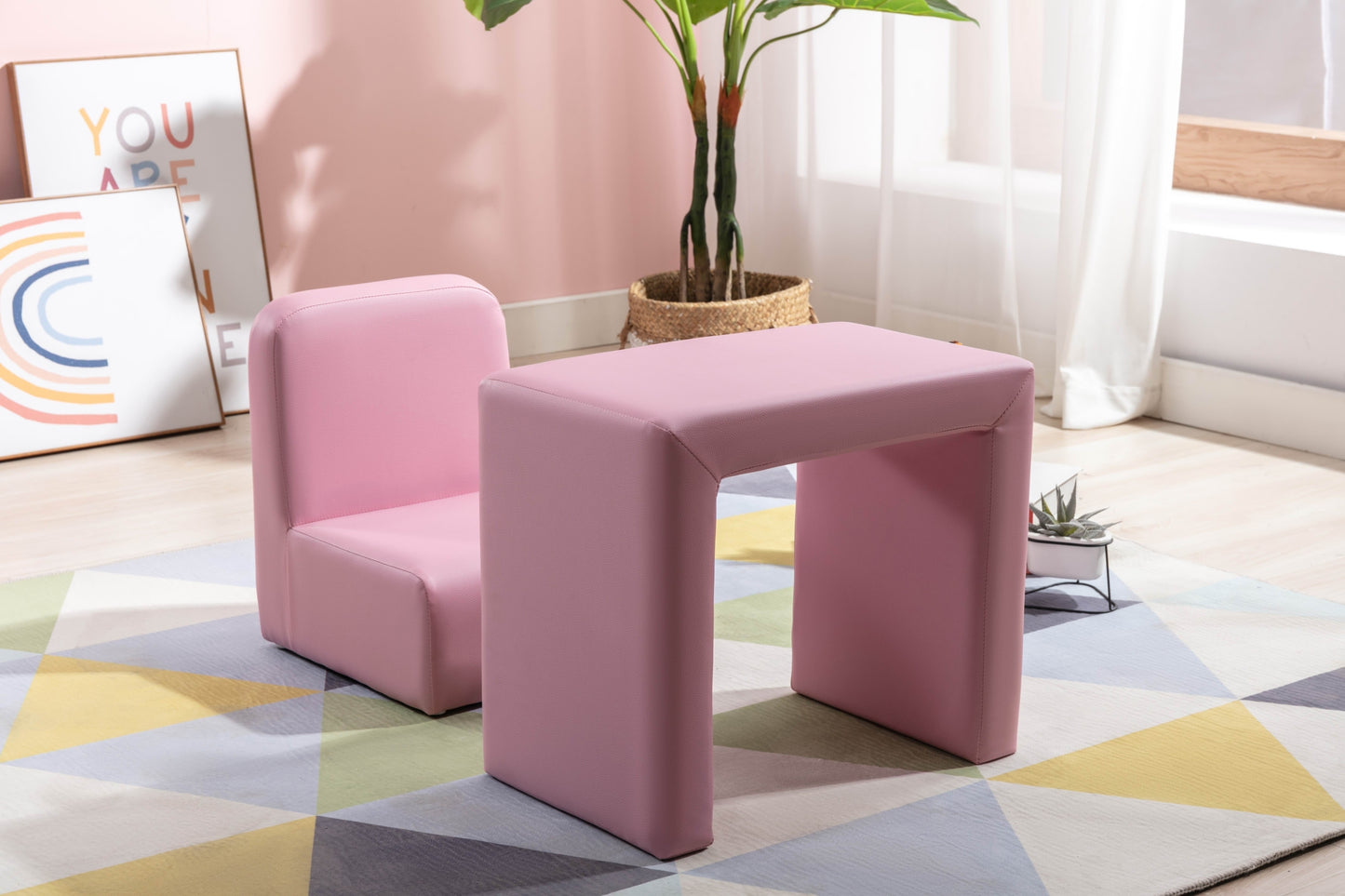 Beautiful Pink Color 1pc Convertible Armchair/Table for Kids