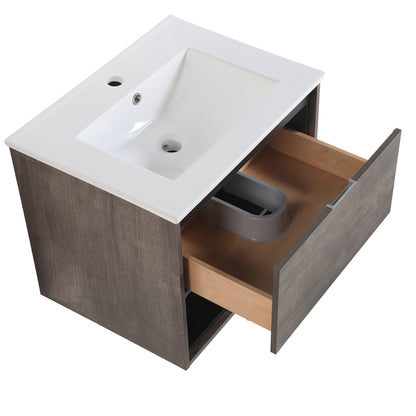 24 inches Floating Bathroom Vanity Combo with Integrated Single Sink and 1 Soft Close Drawer