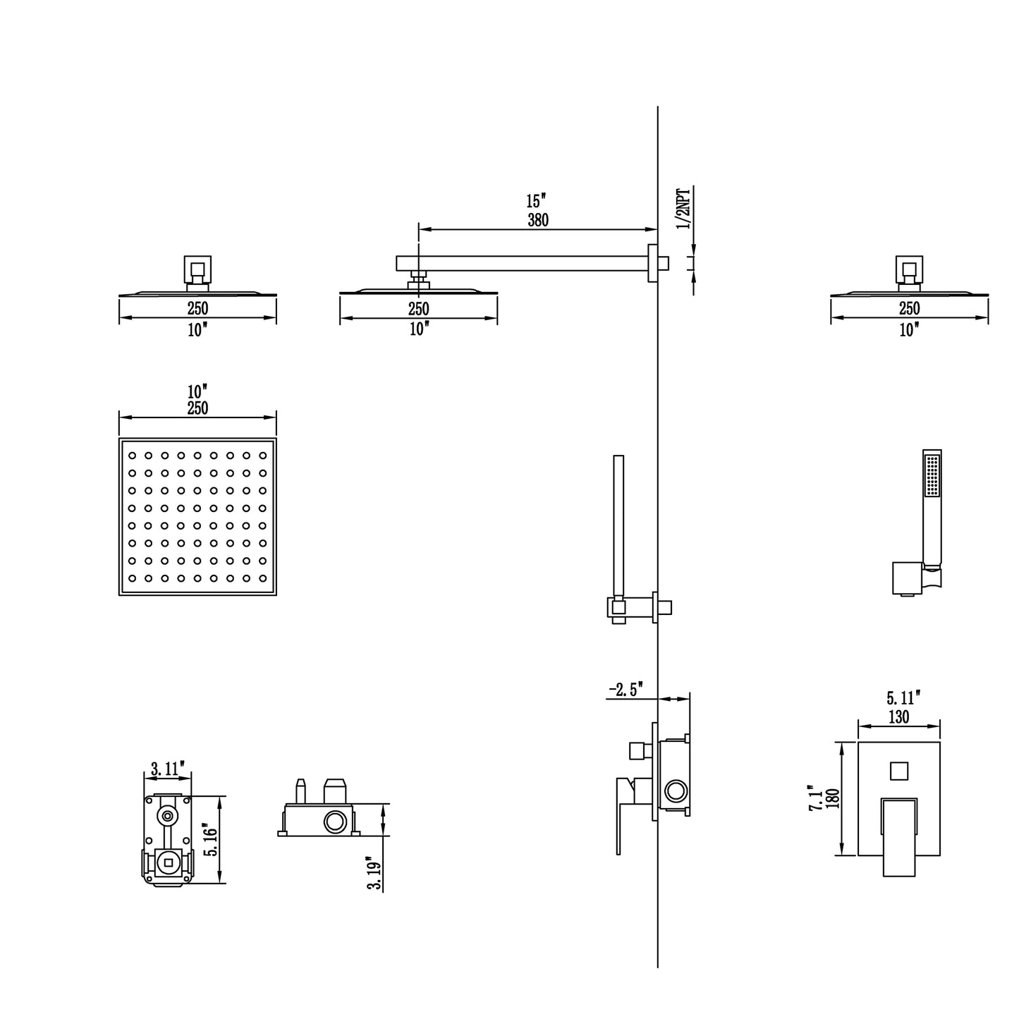 Complete Shower System with Rough-in Valve