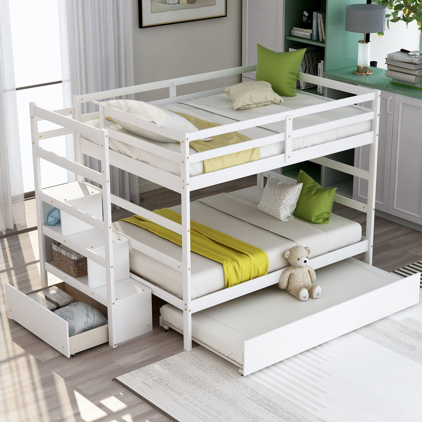 Full over Full Bunk Bed with Twin Size Trundle (White)(OLD SKU :LP000033AAK)