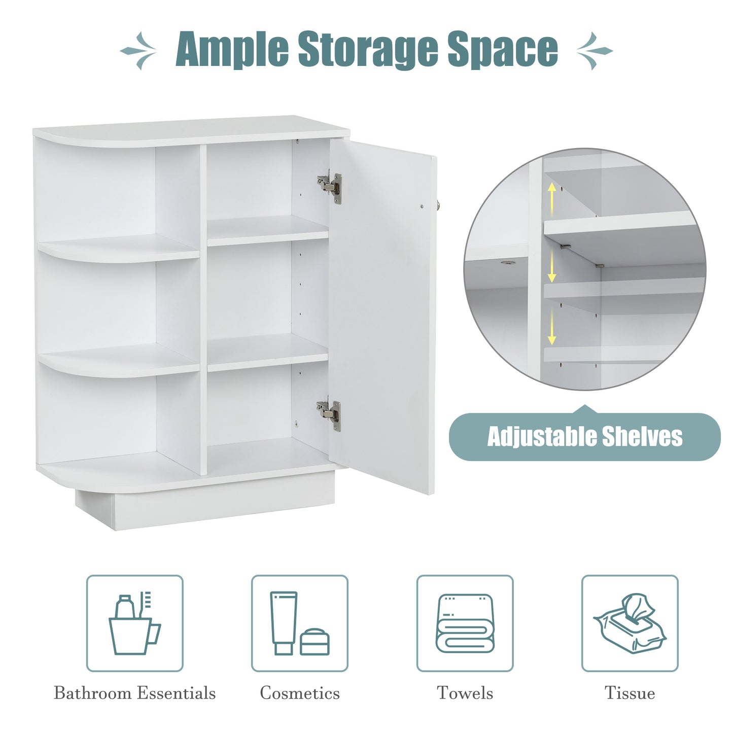 Open Style Shelf Cabinet with Adjustable Plates Ample Storage Space Easy to Assemble, White