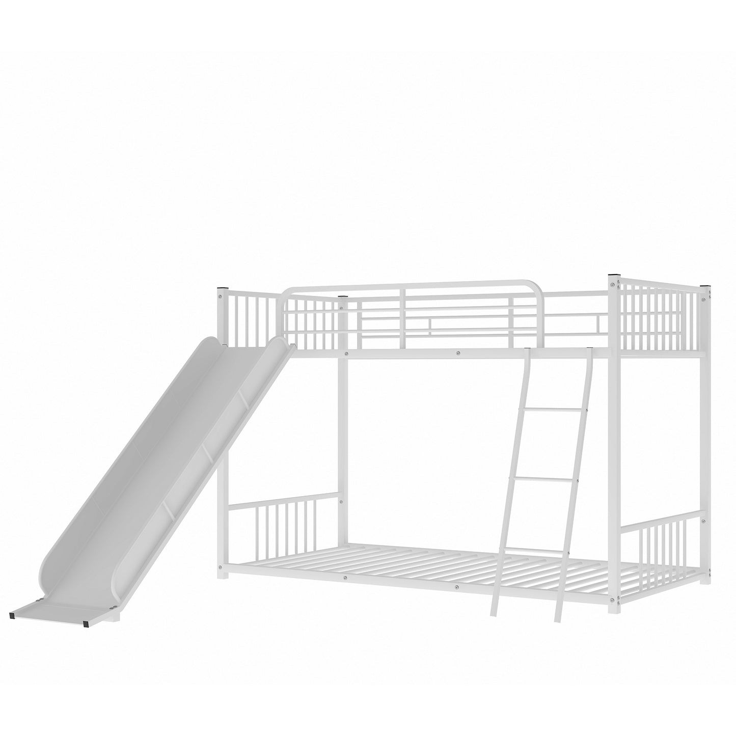 Metal Bunk Bed with Slide, Twin over Twin, White