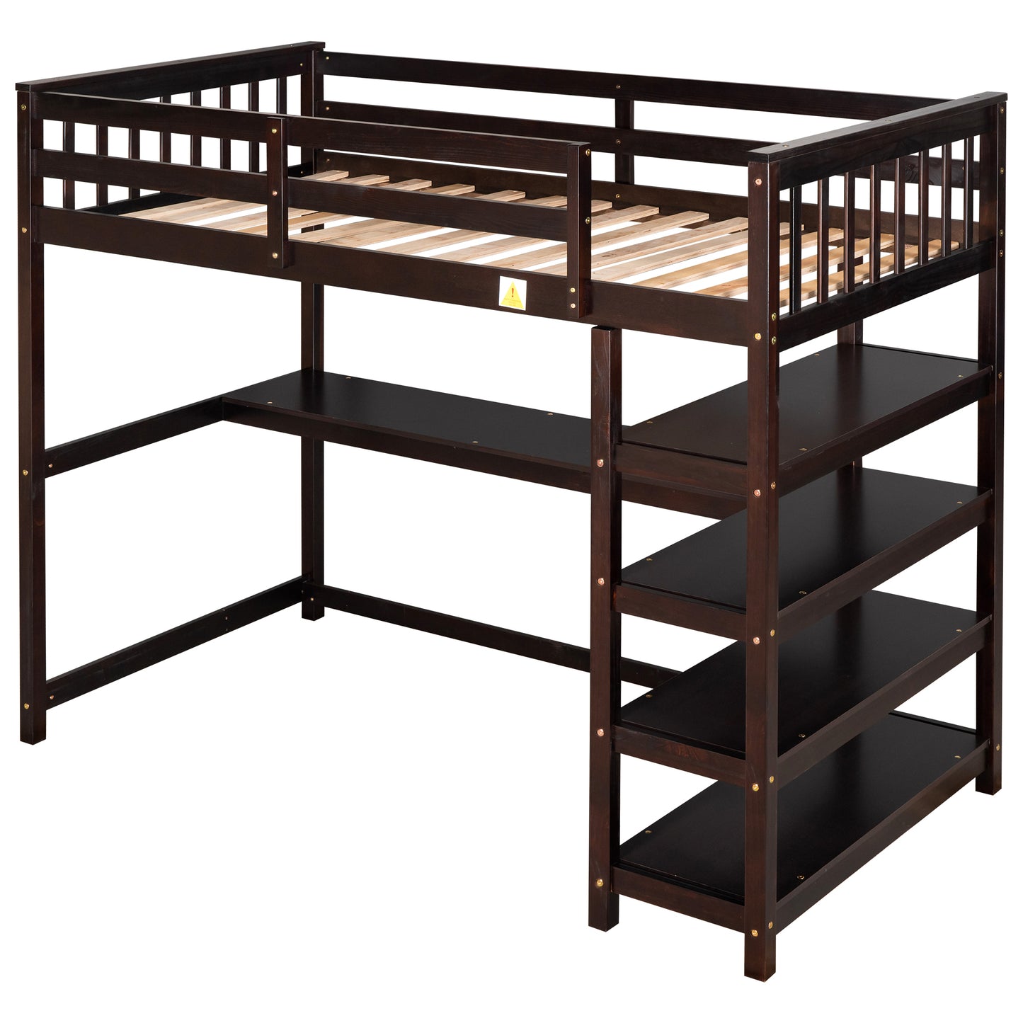 Twin Size Loft Bed with Storage Shelves and Under-bed Desk, Espresso(OLD SKU:SM000245AAP-1)