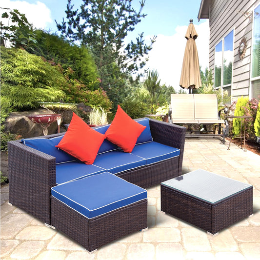 3 Piece Patio Sectional Wicker Rattan Outdoor Furniture Sofa Set