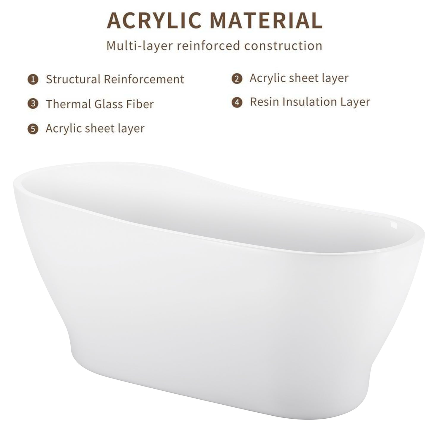 59" 100% Acrylic Freestanding Bathtub，Contemporary Soaking Tub，white Bathtub