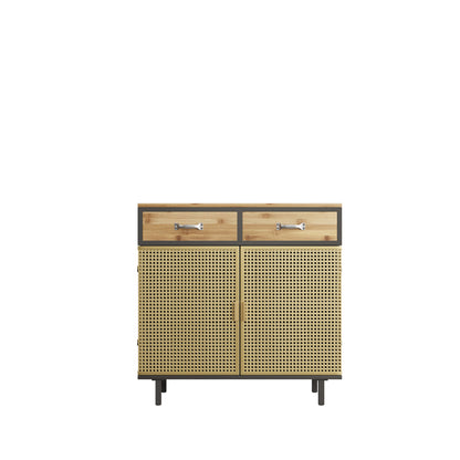 31.5'' Wide 2 Drawer Sideboard, Modern Furniture Decor，Made with Iron + Carbonized Bamboo，Easy Assembly，Gold