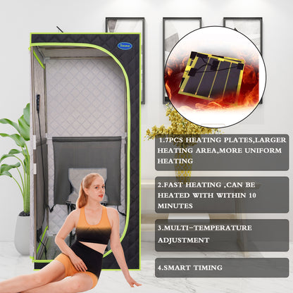 Portable Plus Type Full Size Far Infrared Sauna tent. Spa, Detox ,Therapy and Relaxation at home.Larger Space,Stainless Steel Pipes Connector Easy to Install, with FCC Certification--Black