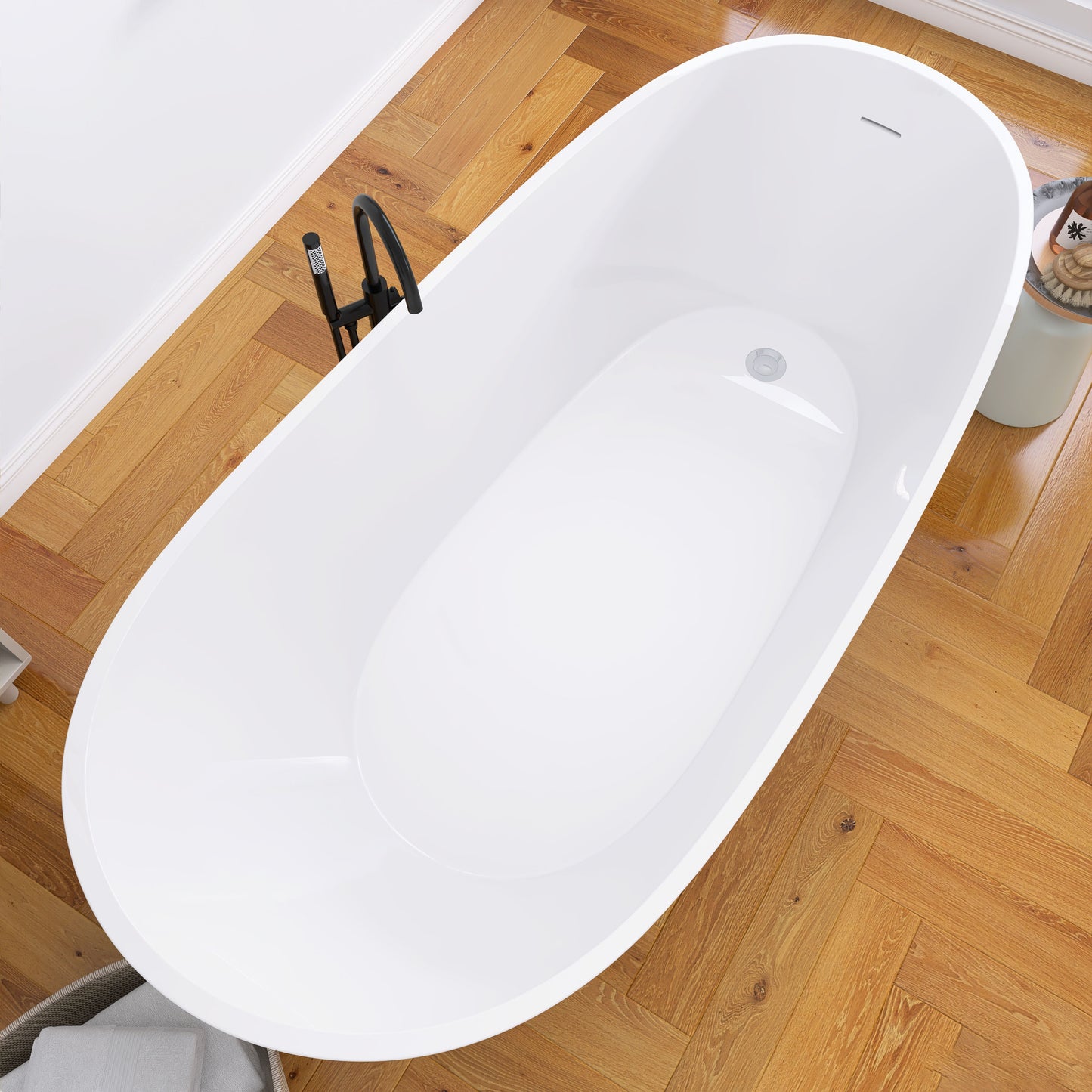 67" Acrylic Free Standing Tub - Classic Oval Shape Soaking Tub, Adjustable Freestanding Bathtub with Integrated Slotted Overflow and Chrome Pop-up Drain Anti-clogging Gloss White